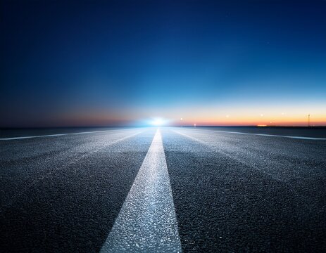 illuminated night runway with bright lights and clear sky perspective