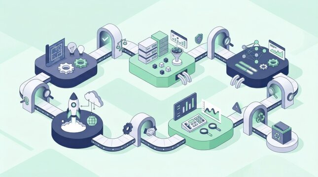 Lifecycle diagram presents key stages in governance of artificial intelligence systems and ethical considerations in technology.