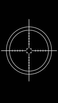 Precision sniper scope crosshair target illustration in white lines on a solid black background, representing accuracy, focus, military targeting, and tactical aiming for digital wallpaper.