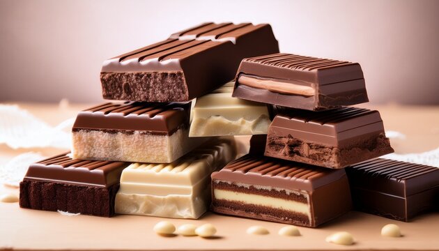 variety of chocolate bars featuring different layers and textures these assorted chocolate bars include multiple layers for a delightful taste experience