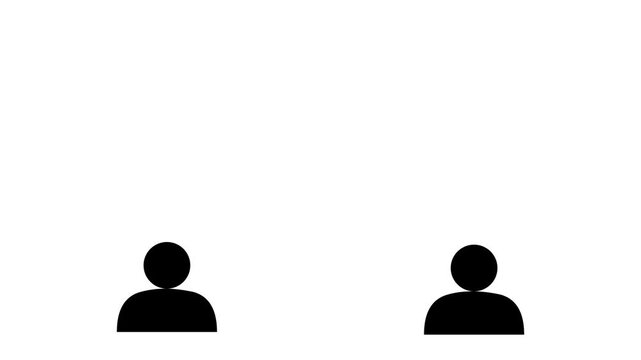 Two people silhouette icon with speech bubble animation for digital communication concepts.