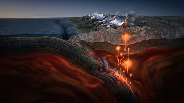Tectonic Plates Colliding in Subduction Zone Cross Section
