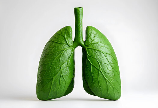 Green leaf lungs healthy breathing and environmental health concept clean air and respiratory wellness isolated on white background