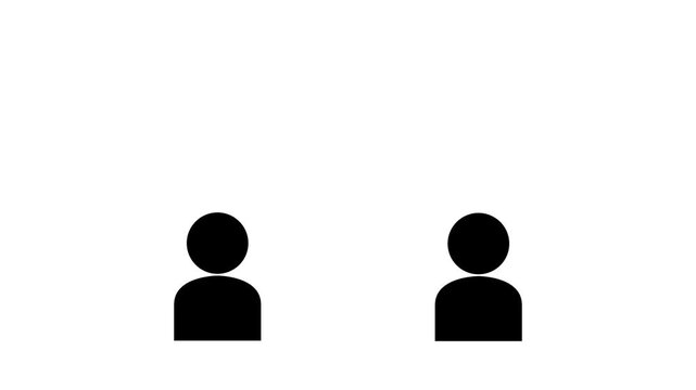 Minimalist icon animation of two people communicating with a question mark speech bubble.