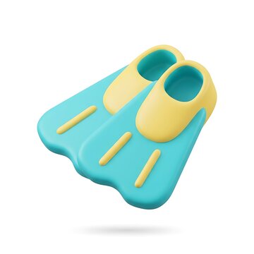3D rendered turquoise and yellow swim fins isolated on white background for diving and snorkeling