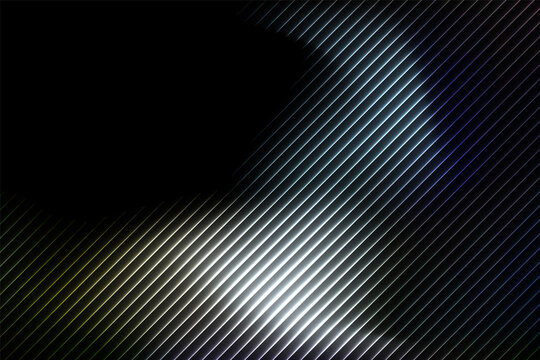 Abstract blue, white and green glowing diagonal light lines forming a flowing wave on black background, futuristic digital technology texture, luminous energy pattern, modern geometric design