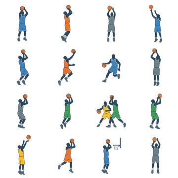 Basketball Players in Action Poses Collection.
