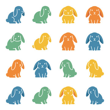 Collection of Colorful Cartoon Bunny Rabbit Icons.