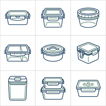 Collection of various food storage containers and boxes.