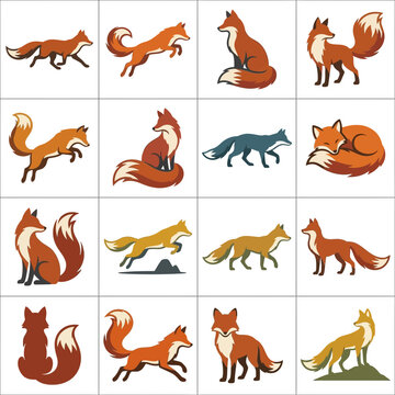 Collection of Various Fox Poses and Illustrations.