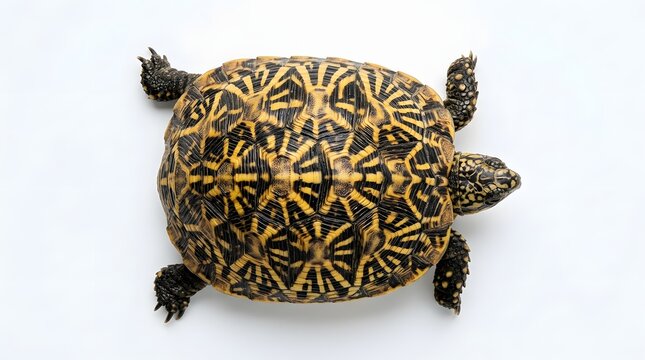 spider tortoise (Pyxis arachnoides) on white background shoot from above