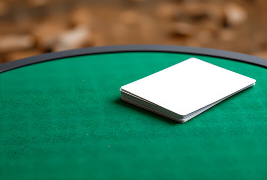 Gambling and casino entertainment, blank playing cards deck on a green felt poker table, game night and risk
