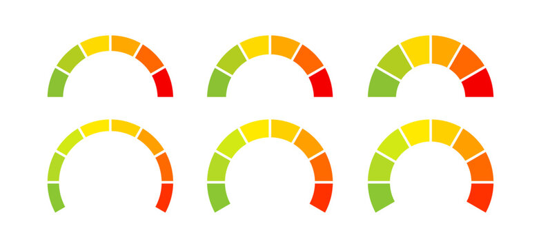 Semicircle Gauge Charts and Speedometer Gradient Infographic Vector Illustration Set