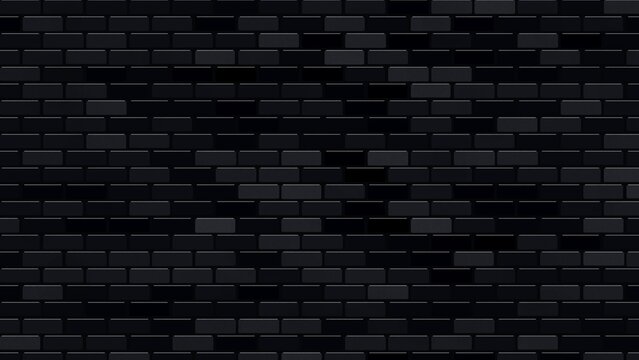 Dark brick wall texture with black rectangular masonry blocks for modern interior design.