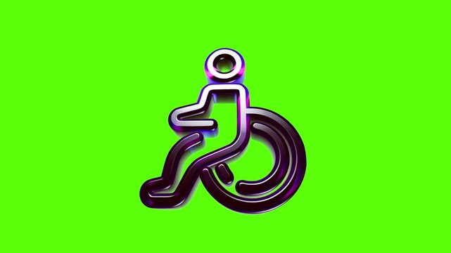 Shiny 3d metallic icon of a person in a wheelchair representing accessibility and disability sign