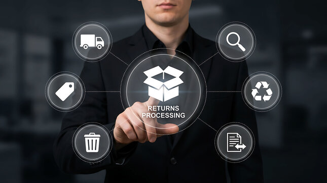 Business logistics returns processing and reverse logistics management process system concept
