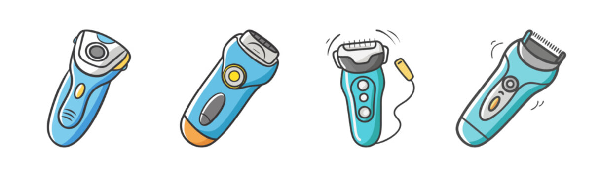 Electric Shavers Collection, Personal Grooming Devices, Smooth Skin Tools, Beauty Appliances, Four Icons Set