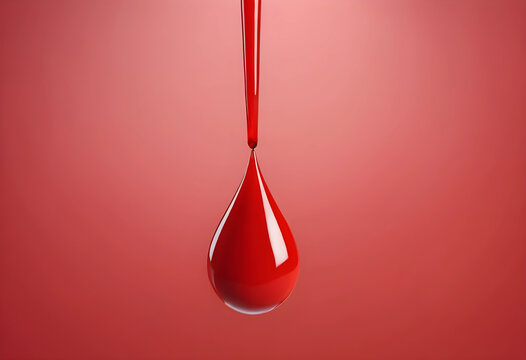 Blood donation and medical research concept, single red drop falling, healthcare and science background
