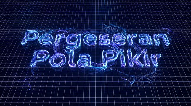 Mindset Shift Concept with Blue Glowing Neon Text Pergeseran Pola Pikir on Digital Grid Background