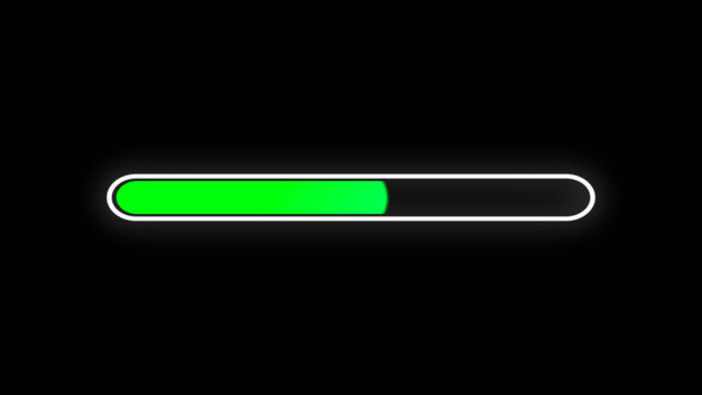 Glow Progress Bar Animation on Black Background. Download Progress, Preloader Animation Web Design Template. Seamless Loop Animation in 4K with Alpha Channel.