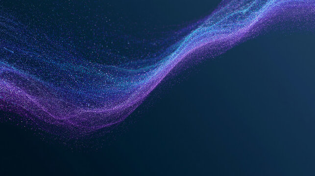 Abstract flowing blue and purple particle waves on dark background for digital art or creative presentation.