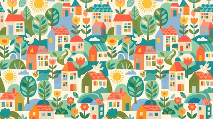 Naklejka premium Cute house pattern background design