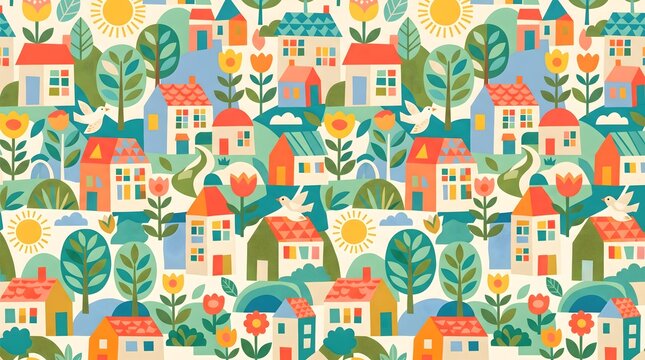 Cute house pattern background design