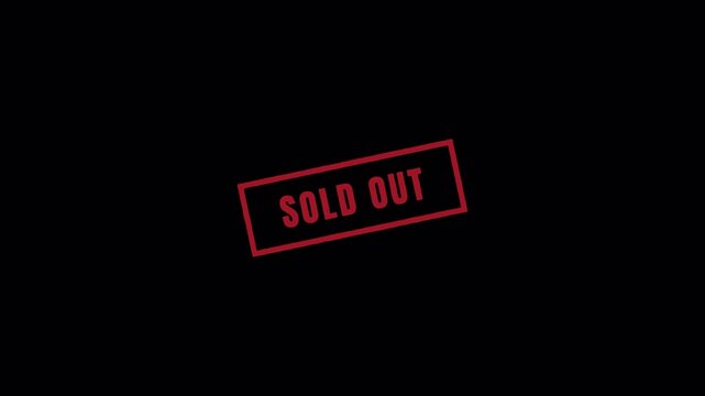 Sold out sign , red stamp on transparent background , for retail commerce and limited stock availability concept video in 4K with Alpha Channel. SOLD OUT  sign animation