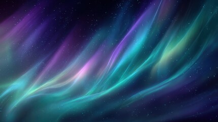 Fototapeta premium Aurora borealis abstract background with wavy purple and teal light trails over starry night.