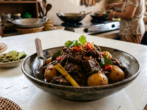 Minangkabau-style beef and potato rendang