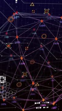 Animation of online security padlock, data processing and markers over globe