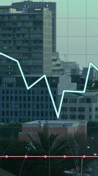 Animation of financial graphs over cityscape