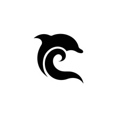 Naklejka premium Jumping dolphin leaping over ocean wave black silhouette vector art with silhouette, abstract