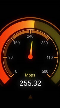 Animation of orange speedometer over black background