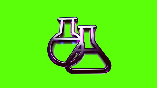 Two 3d purple chemical glass flasks icon representing science and laboratory experiments in a modern style