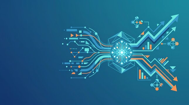 AI Predictive Analytics Concept with Futuristic Data Circuit Board and Growth Charts