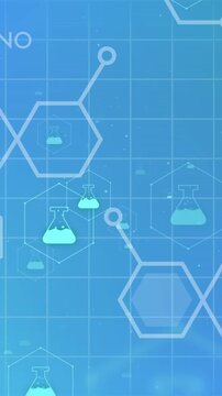 Animation of chemistry icons on blue background