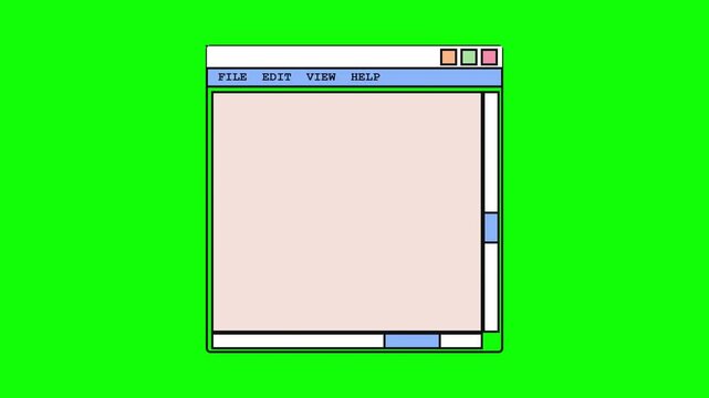 Retro 90s Computer Window User Interface UI Frame on Green Screen Background Vintage PC Software Browser Window Desktop Overlay