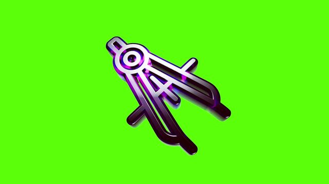 Shiny metallic drafting compass icon for geometry and engineering design projects on a bright green background