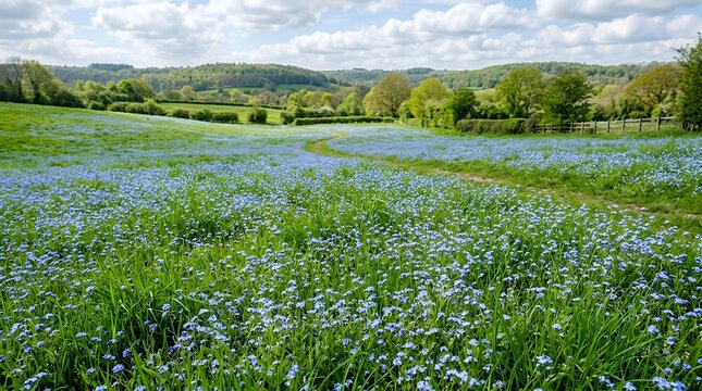 Vibrant spring meadow carpeted with countless tiny wild azure blossoms and fresh emerald blades spring scene carpet blue white flower fresh green grass peaceful natural countryside vibe meadow field
