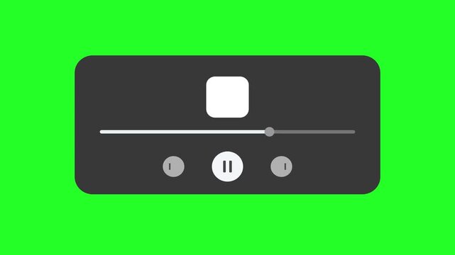 Minimalist Music Player Interface with Playback Control Buttons and Timeline on Green Screen Chroma Key Background