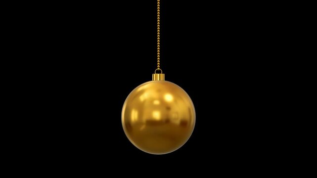 Hanging Christmas Ornament Gold yellow Ball Rotating Isolated Alpha channel Loop Animation, Green, Red 3D Ball Holiday and New Year Videos Overlay Motion design element