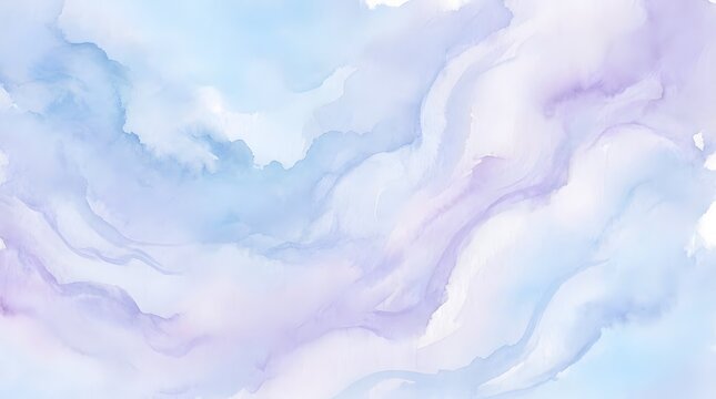 Watercolor abstract background in soft pastel blue and purple shades handpainted cloud texture with fluid ink effect