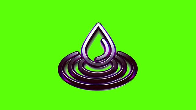 Shiny metallic water drop icon with ripple effect on a vibrant green background for modern digital design