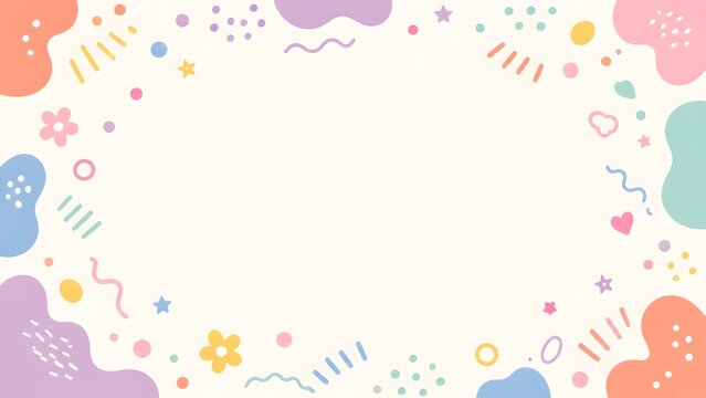 Cute pastel abstract shapes and doodles background banner with empty space