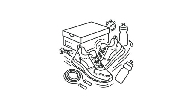 Workout essentials set line art illustration
