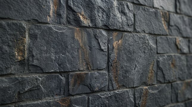 Distressed dark grey stone wall with subtle metallic oxidation marks for contemporary architectural layouts background backdrop texture surface rough rugged stone rock slate concrete cement metal