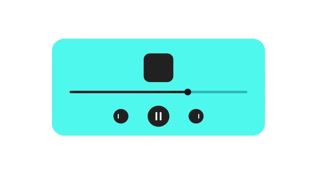 Minimalist Cyan Music Player Interface with Play Pause and Progress Bar for Multimedia App Design or Web UI Kit