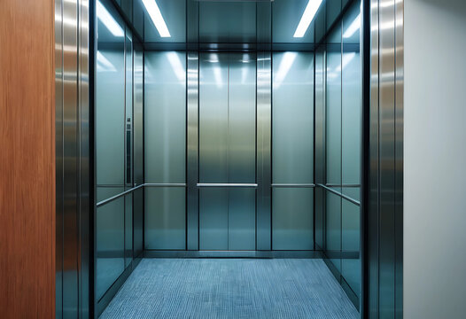 Modern empty elevator interior corporate building design business travel and urban transportation clean office environment