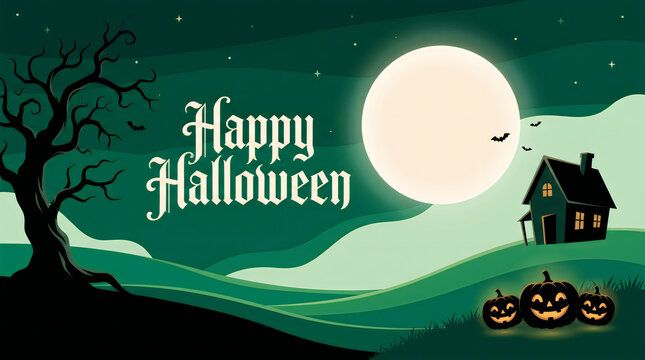 A spooky and delightful halloween scene a vintage inspired background featuring a haunted house full moon and mischievous jack o' lanterns in